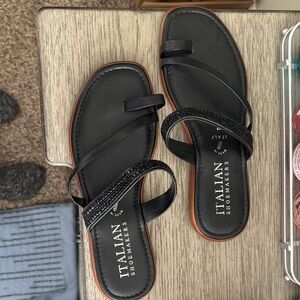 Italian Shoemakers Black Braided Strap Slide Sandals